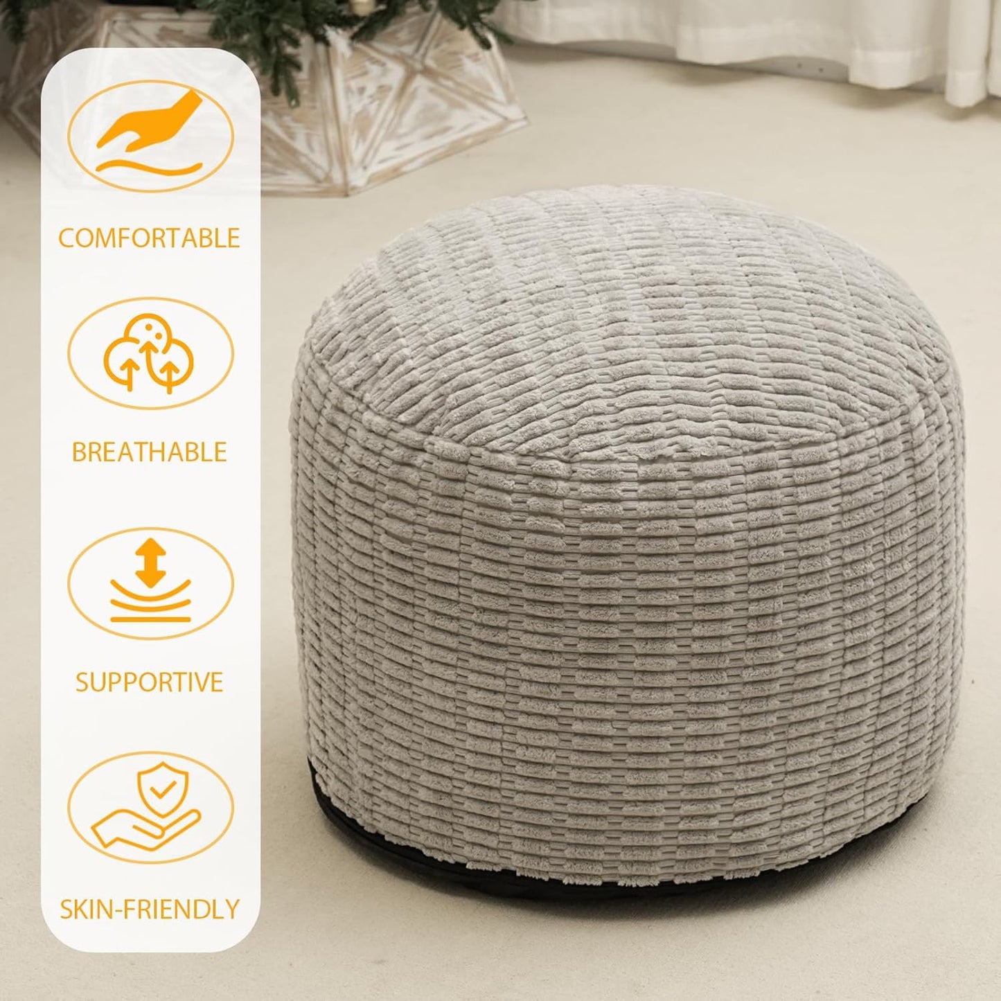 Round Stuffed Pouf Ottoman for Foot Rest, Storage Ottoman Pouf Foot Stool Cushion, Faux Fur Poufs