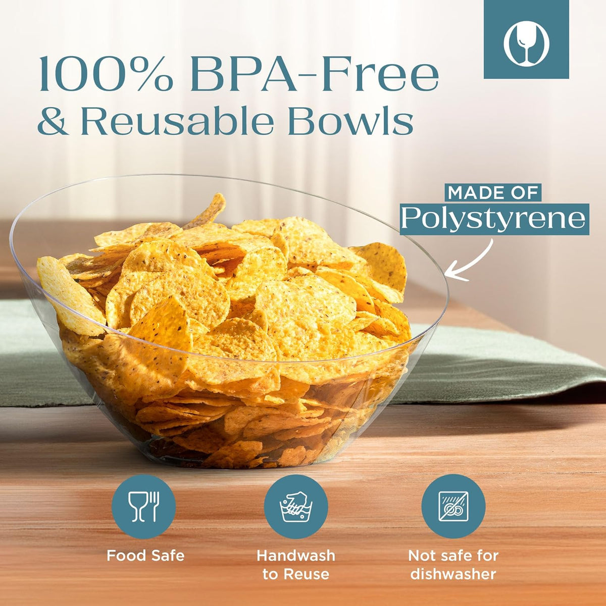 Posh Setting - Clear Plastic Serving Bowls for Party Angled Bowls Disposable Chip Bowls Candy Bowls