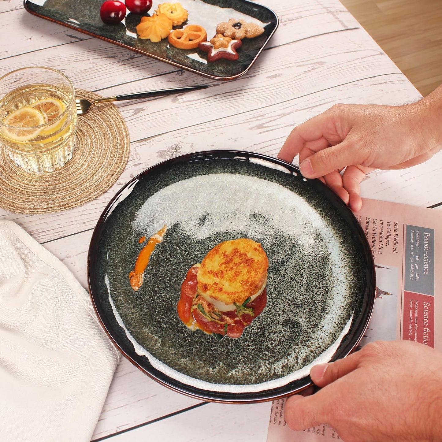 Ceramic Dinner Plates Dish Set,Set of 4,for Lunch snacks -Microwave Oven & Dishwasher Safe,Scratch