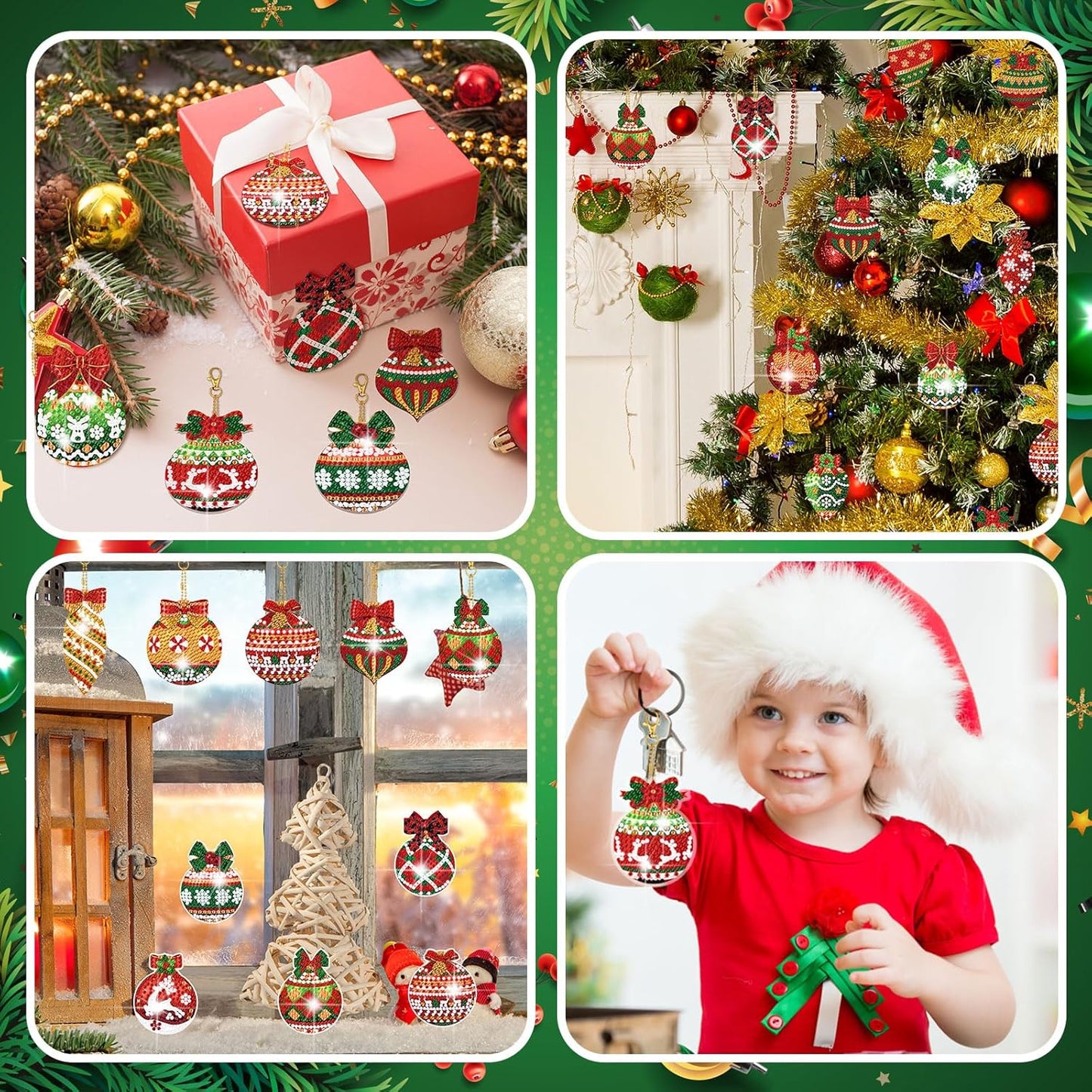 Tondiamo 20 Pcs Christmas Diamond Painting Keychain Kits 5D DIY Diamond Art Pendants Double Sided