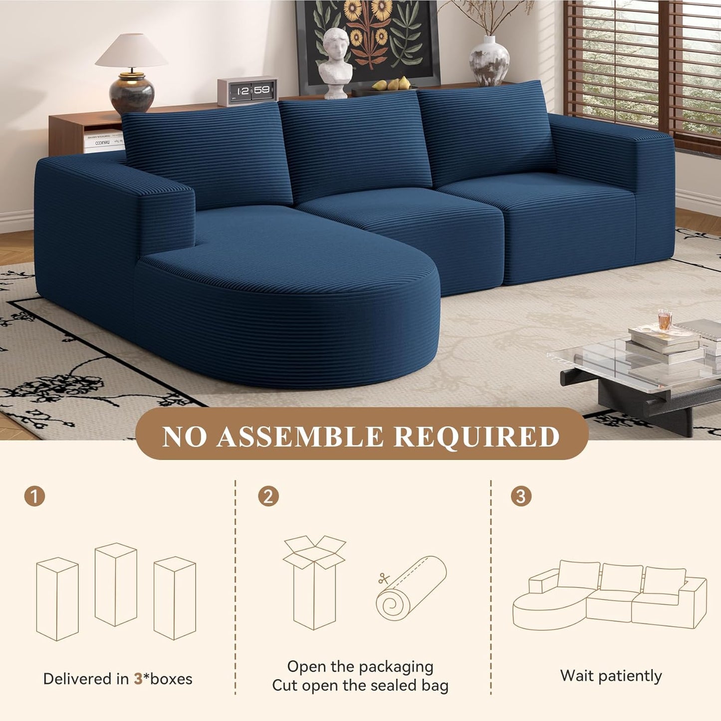 Modular Sectional Sofa with L-Shape Chaise,Cloud Sectional Modern Sleeper Couch with Deep