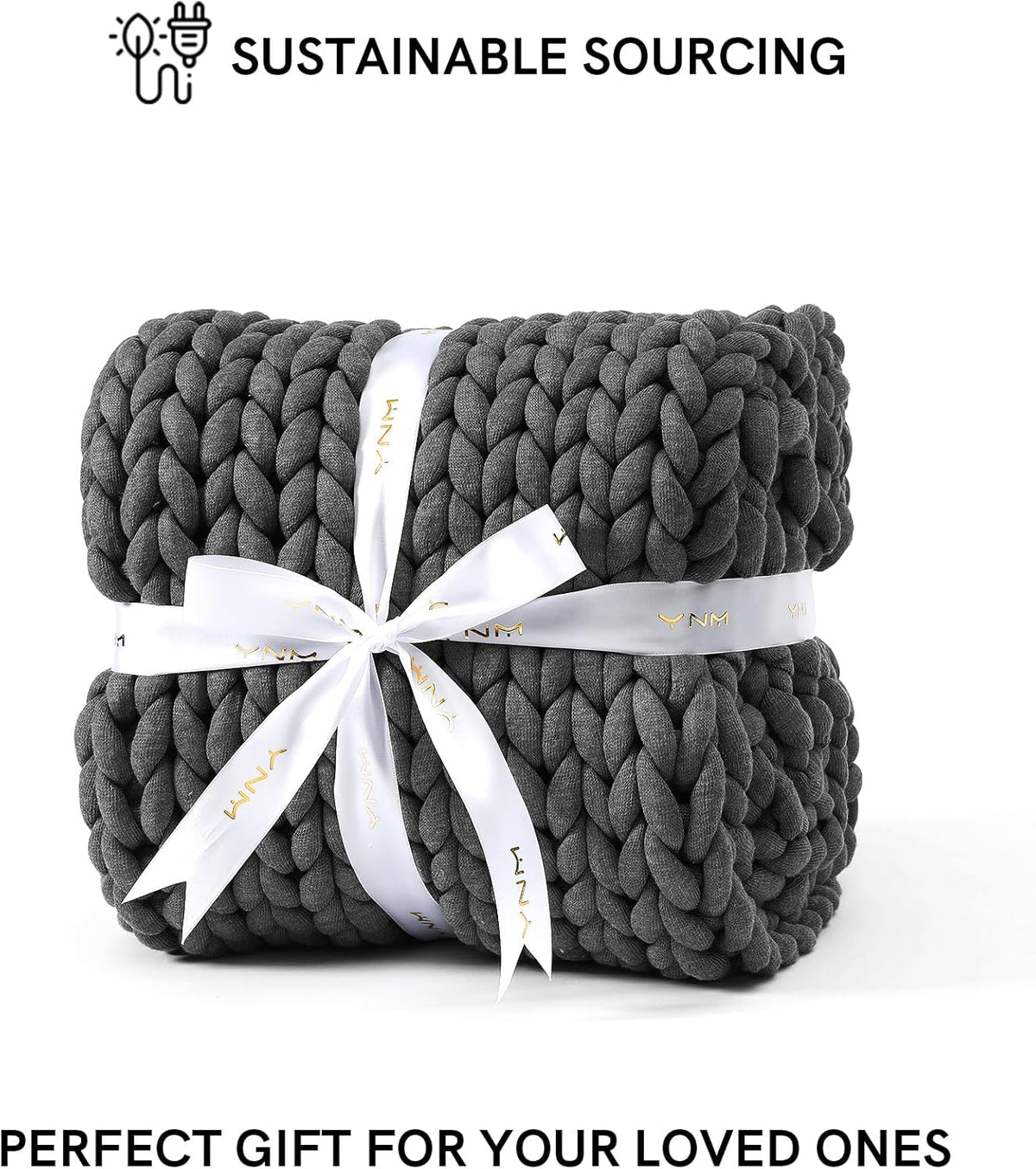YnM Chunky Throw Blanket, Medium-Weight, Hand Knitted, Skin Friendly, Ventilated and Breathable