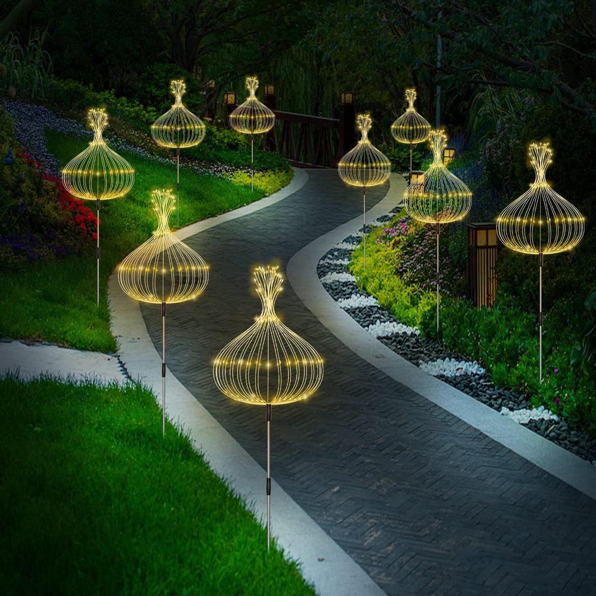 Maleyt Solar Garden Lights 8 Pack, Solar Powered Outdoor Decorative Lamps, 120 LED Solar Firework