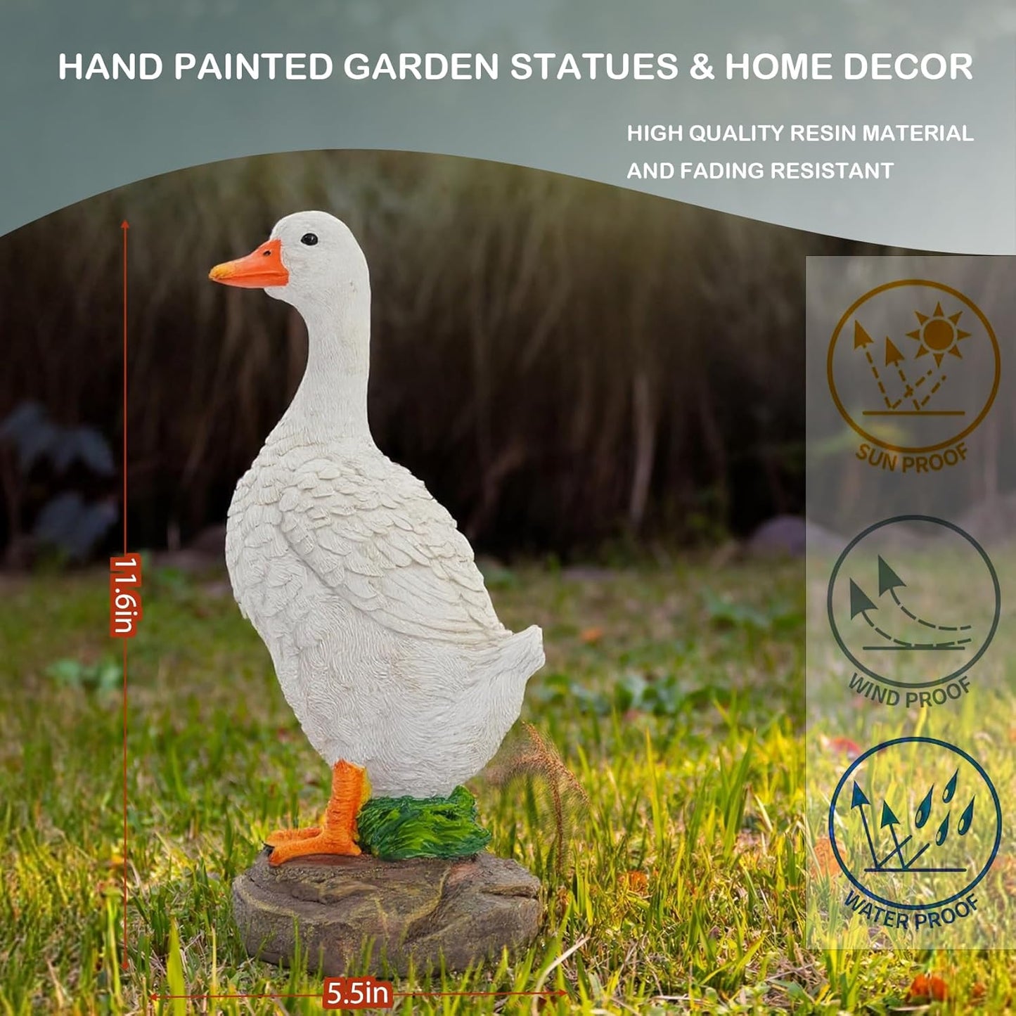 Elenon Goose Statue Garden Decorative, 11 inch High Adorable Flower Bed Outdoor Decor, Yard Patio