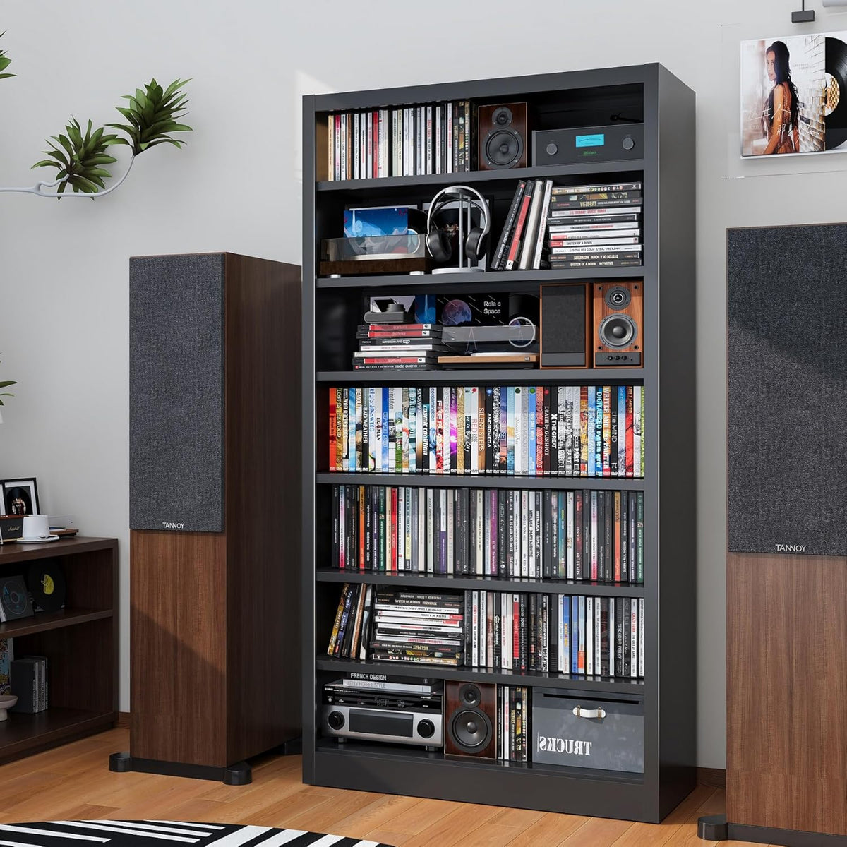 Metal DVD Storage Cabinets, 7-Tier CD Storage Rack with Adjustable Shelves, DVD Organizer Shelf