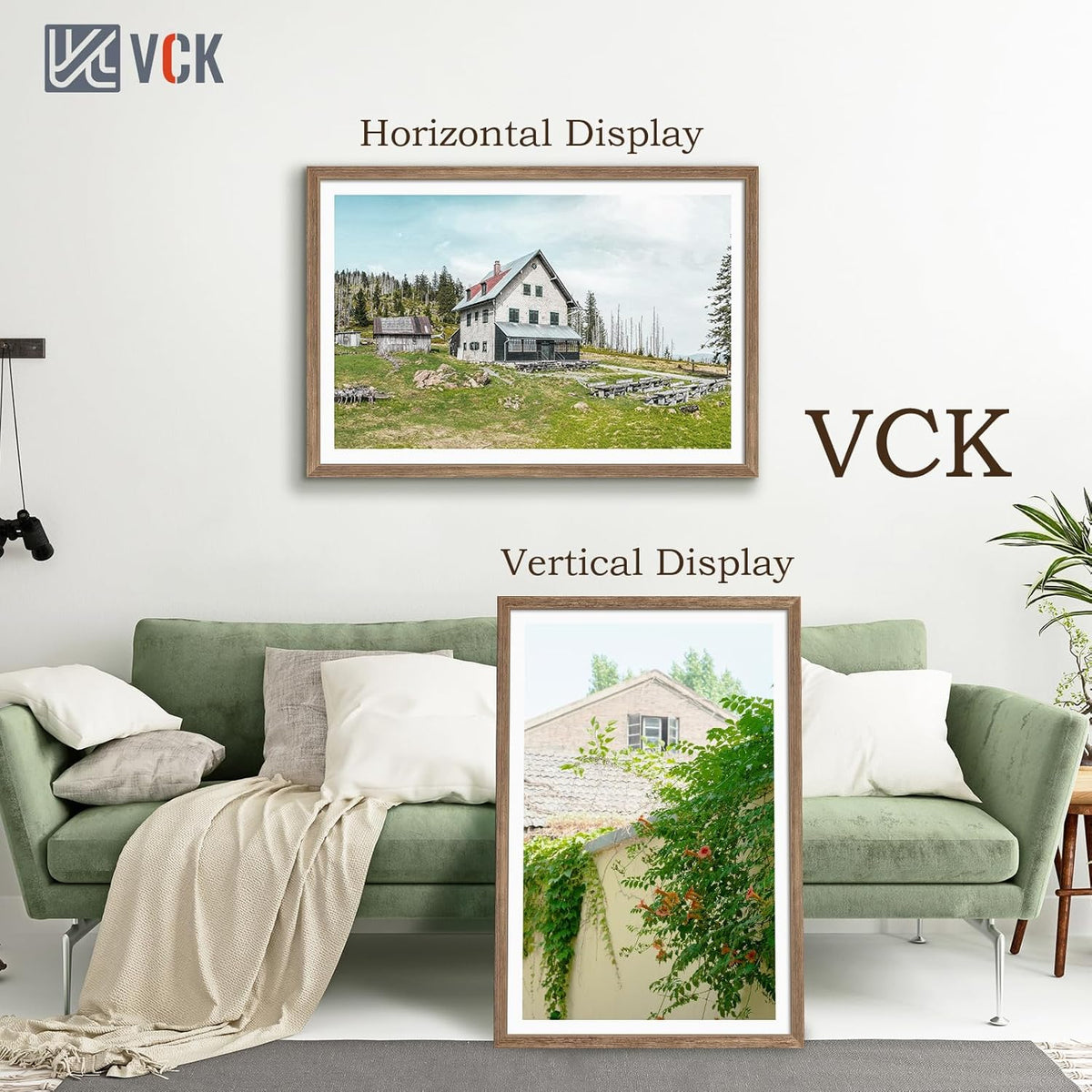 VCK 27x40 Poster Frame 3 Pack - Brown Walnut, Natural Textured Solid Wood Picture Frame, Wall