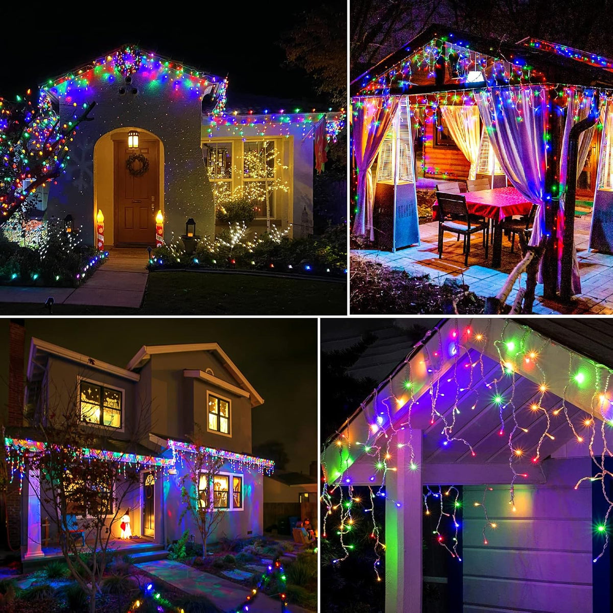 Colored Christmas Lights, 66ft 640 LED Icicle Lights for Outside House with Connectable Clear Wire