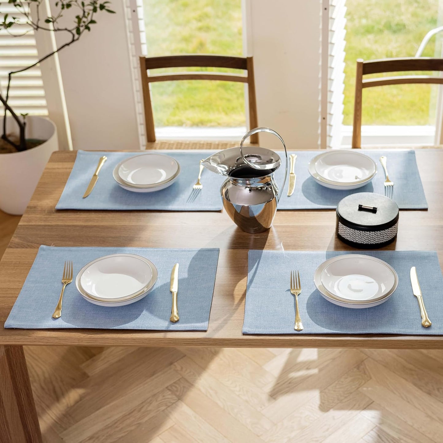 Demetex Blue Placemats Set of 4 Heat Resistant Place Mats Linen Cloth Placemat Dining Table Mats