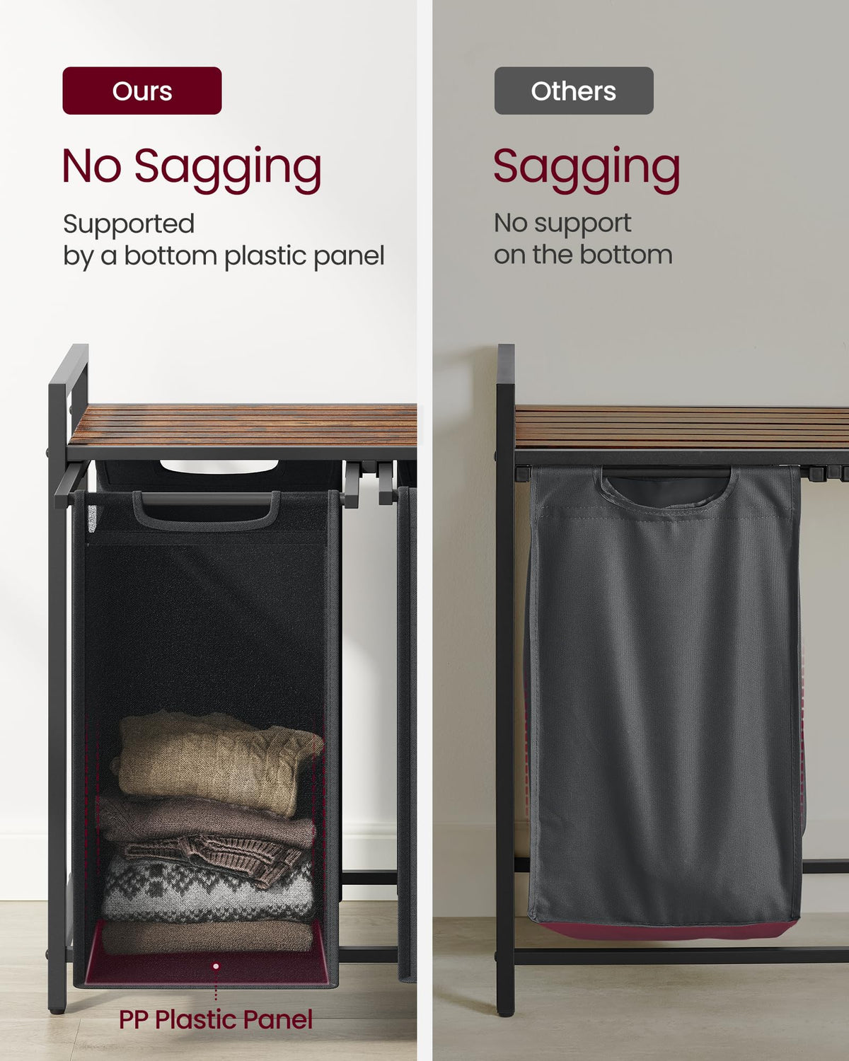 VASAGLE Laundry Hamper, Laundry Basket, Laundry Sorter with 2 Pull-Out and Removable Bags, Shelf