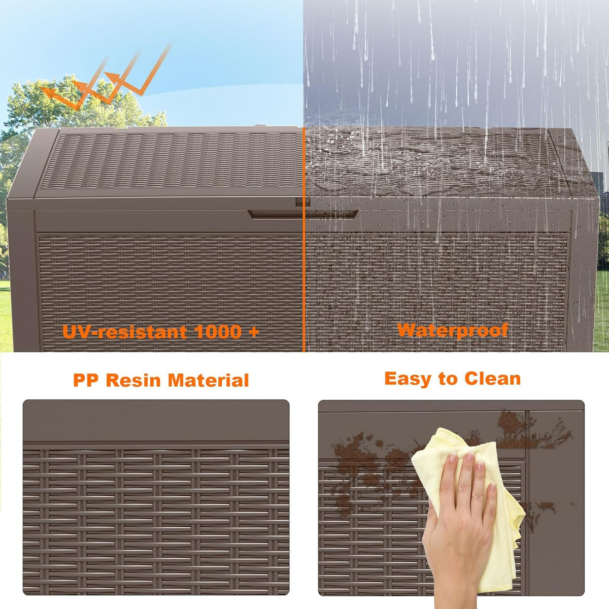 100 Gallon Resin Deck Box, Lockable Patio Outdoor Storage Box for Furniture, Garden Tools and Tools