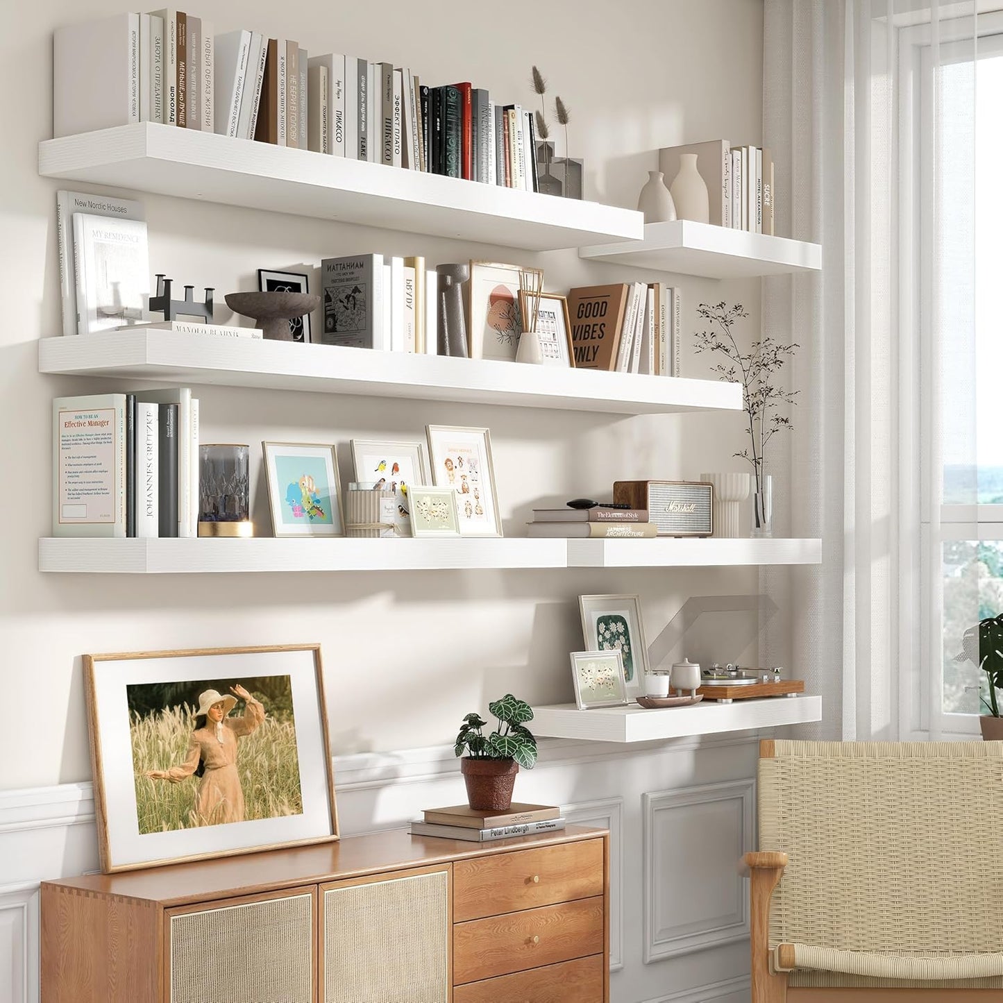 Deep Floating Shelves | 30 Inch Floating Shelves for Wall Set of 2 | 12 Inch Deep White Shelves for