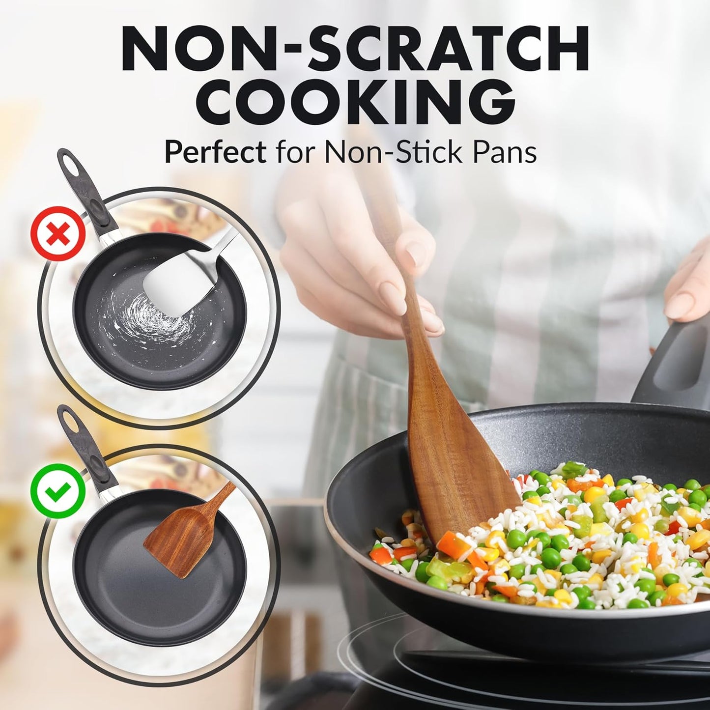 Zulay Kitchen 12-Piece Teak Wooden Utensils for Cooking - Natural Teak Utensil Set with Premium