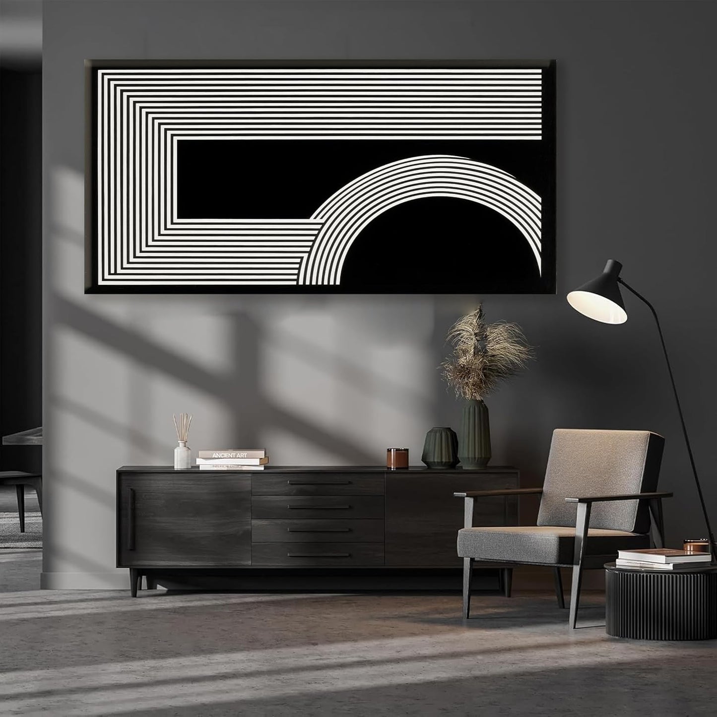 Large Abstract Wall Art Black And White Wall Art Geometric Line Wall Print Painting Artwork Canvas