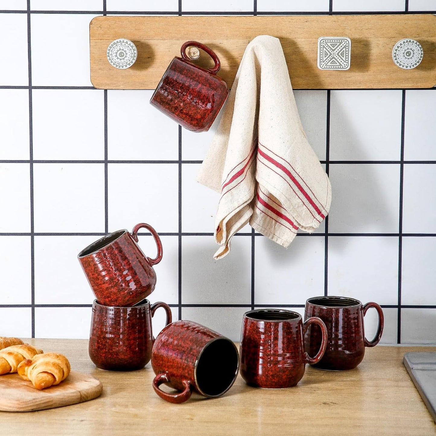 Hasense Coffee Mugs 8 oz, Ceramic Small Espresso Cups Set of 6, Mini Cups with Handle for Coffee
