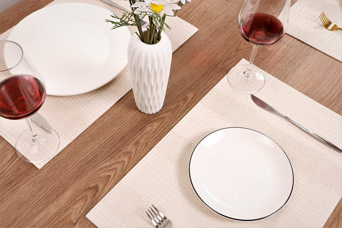 Waterproof PU Placemats, Faux Leather Hardboard Place Mats, Set of 4 Table Mats, Easy to Clean