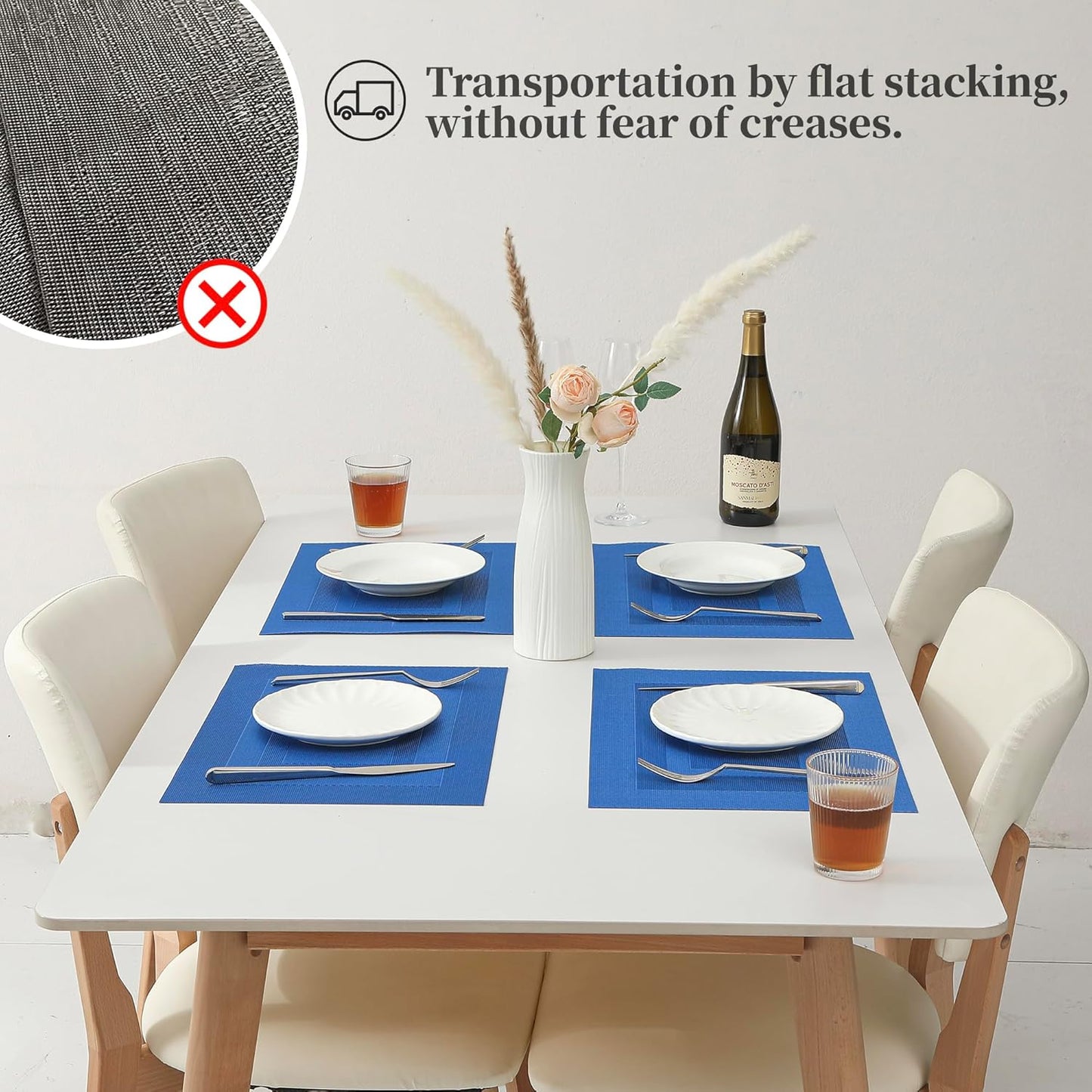 Leetaltree Blue Frame Placemats Set of 8 - Heat Resistant Non-Slip Place mats for Dining Table