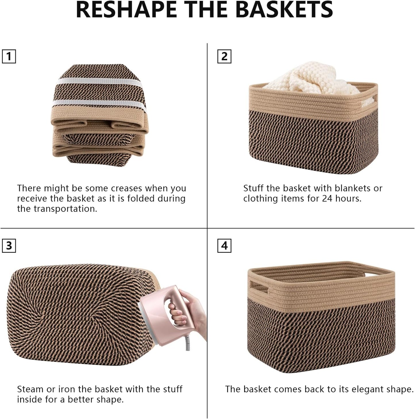 4 Pack Storage Baskets for Organizing, Woven Baskets for Shelves - Perfect for Toys, Books, Towels