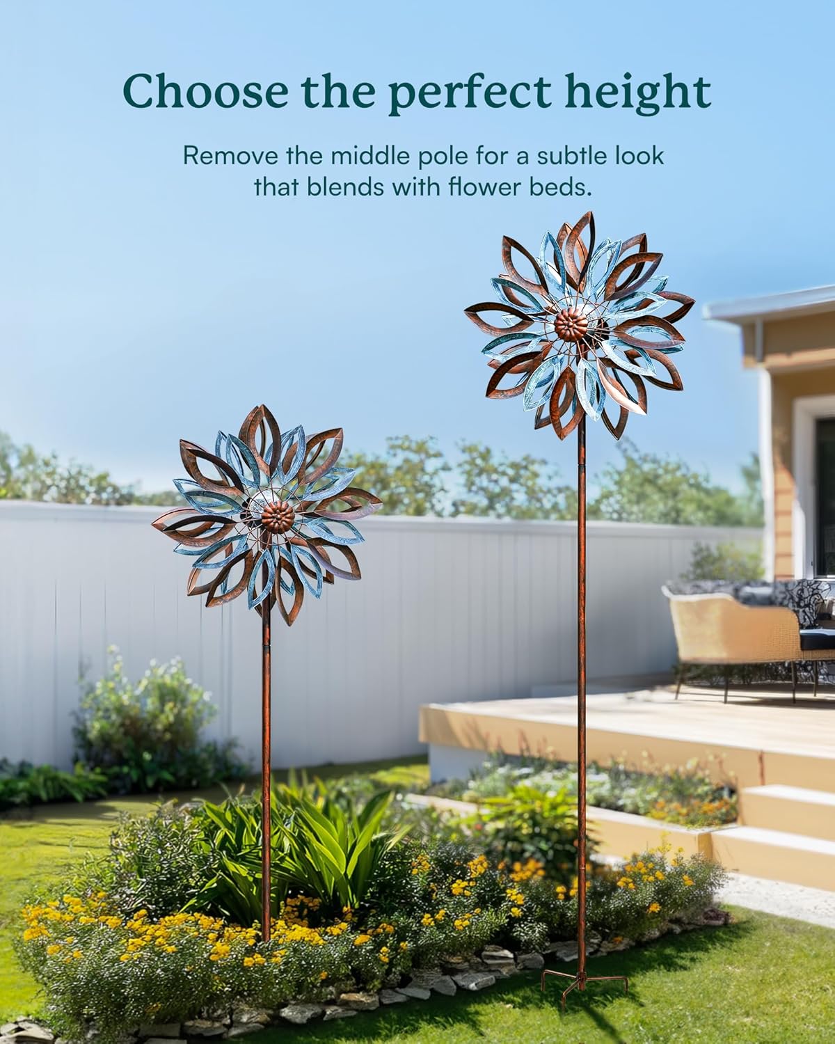 Yard Garden Wind Spinners with Solar Lights, Large Outdoor Metal Wind Spinners, Lawn Yard Art