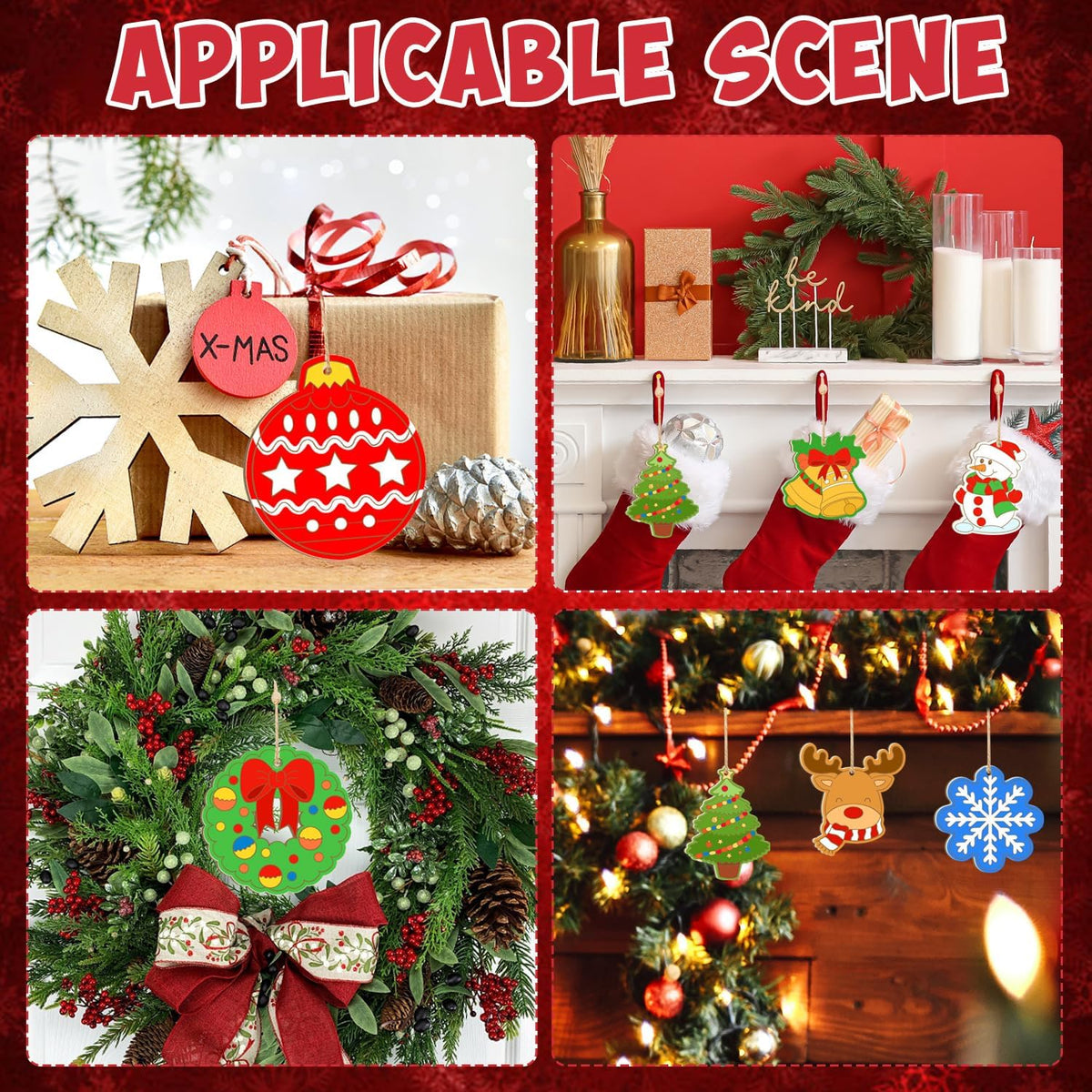 80PCS Wooden Christmas Ornaments to Paint,10 Styles DIY Blank Unfinished Reindeer Santa Claus