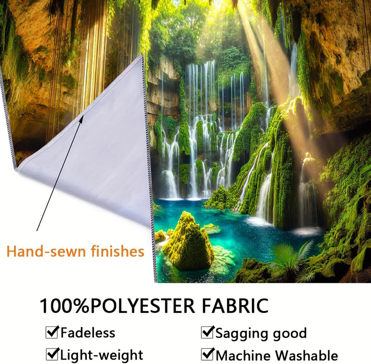 BSFHH Nature Tapestry Forest Tree Sea Cave Wall Hanging, Stream Through Rainforest Landscape Wall