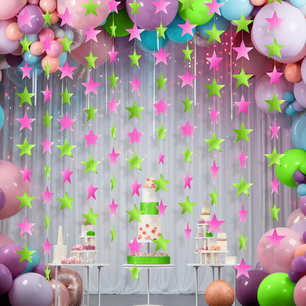 Patelai Glitter Star Garland Banner Decor 130 Feet Star Hanging Bunting Banner Twinkle Backdrop for