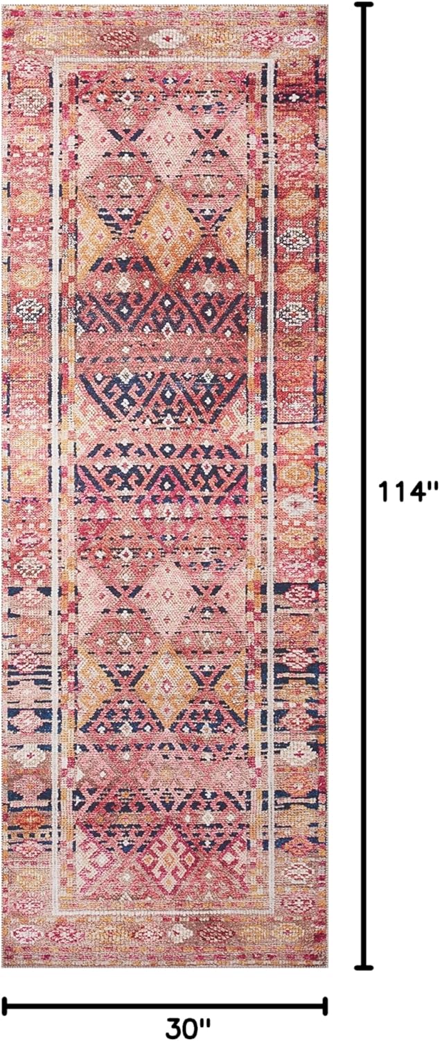 Loloi Layla Collection LAY-15 Magenta/Multi 2'-6" x 9'-6" .13" Thick Runner Rug, Soft, Durable