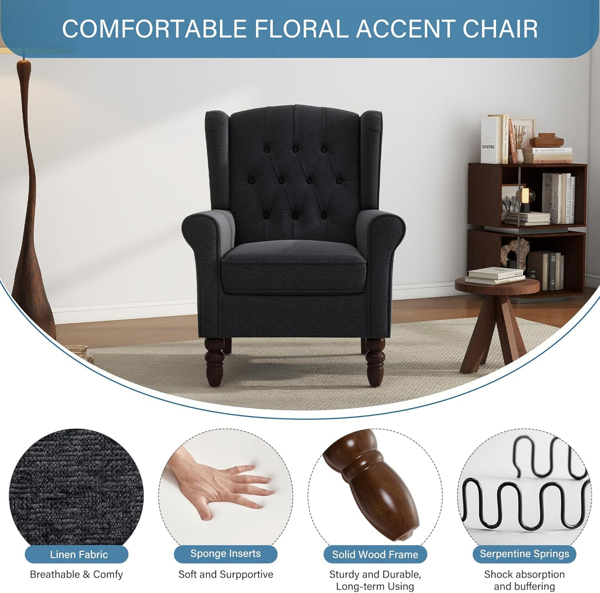 UIXE High Back Accent Chairs Set of 2, Upholstered Armchair in Fabric, Retro Wingback Arm Chair for