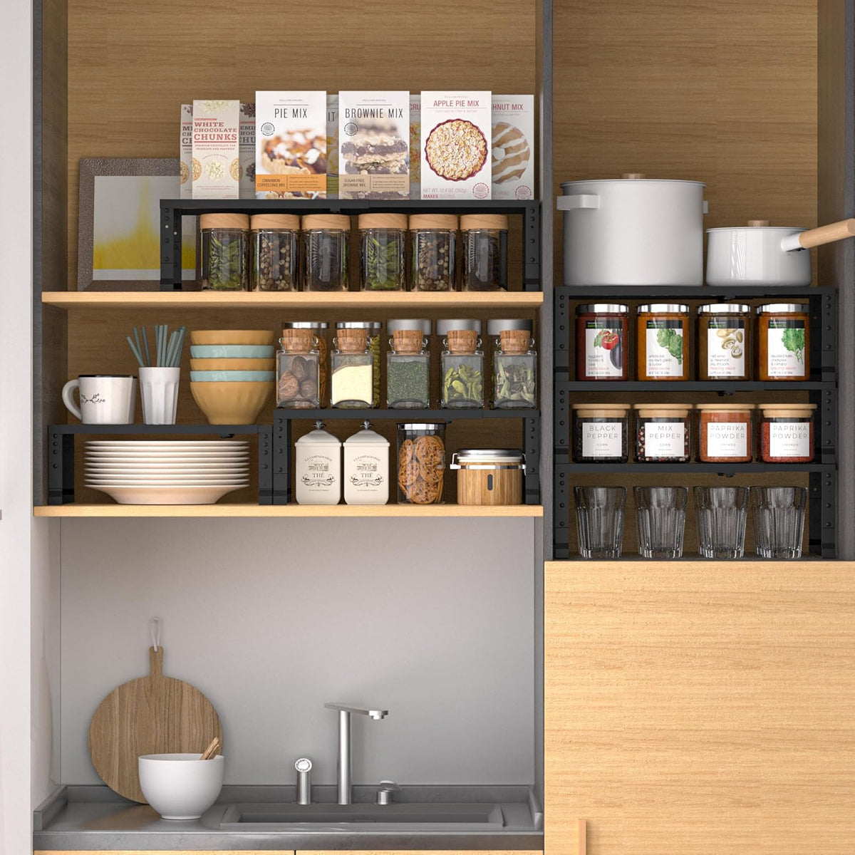 Expandable,Adjustable & Stackable Spice Rack, Cabinet Kitchen Countertop Shelf Organizer,Metal