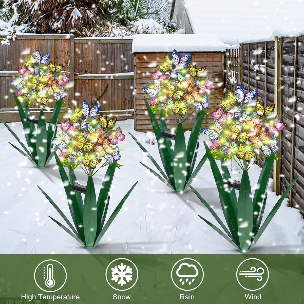 Homight Solar Metal Agave Butterfly Flower Stick Garden Sculpture - Outdoor Gift, Christmas Lights
