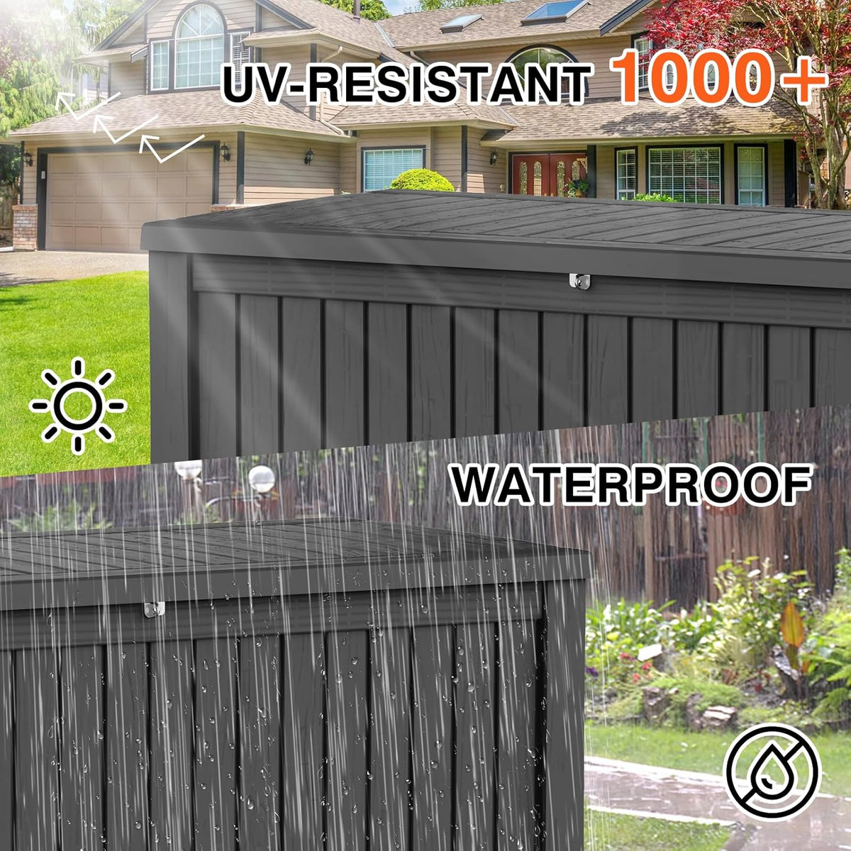 270 Gallon Outdoor Storage Box Waterproof Lockable Resin Deck Box Large, Patio Storage Bin for Pool