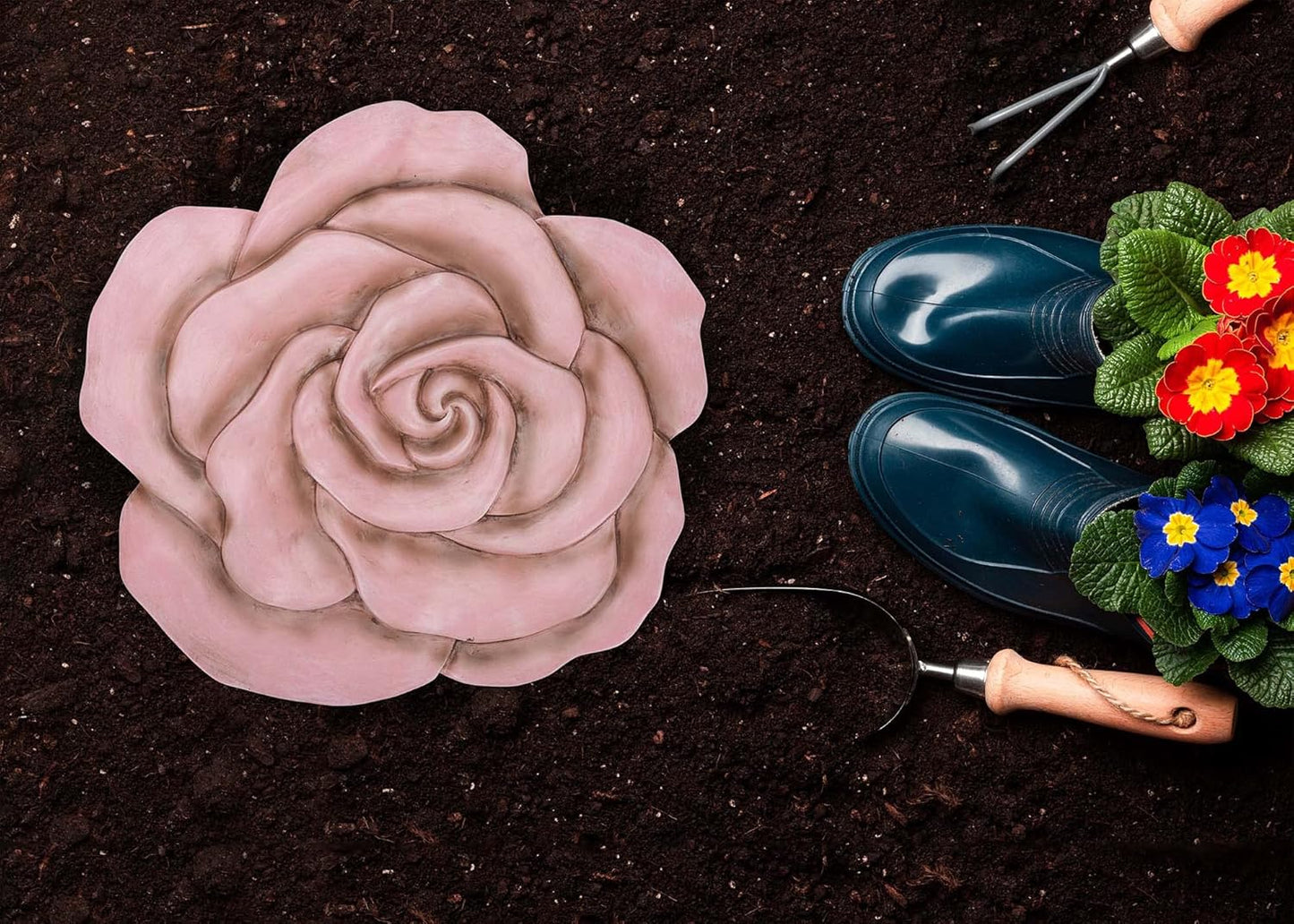 NAT & Jules Rose Flower Shaped Dimensional Indoor Outdoor 12 inch Cast Resin Decorative Garden