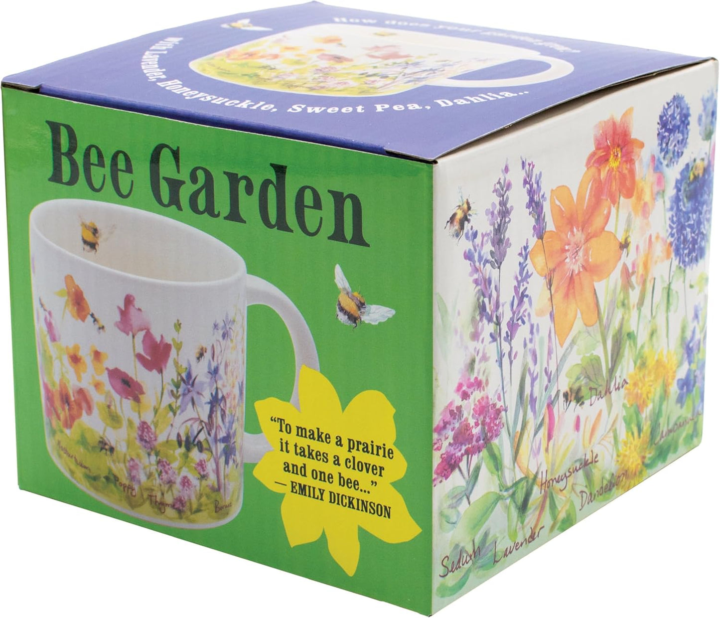 The Unemployed Philosophers Guild Bee Garden Coffee Mug - Features Beautiful Watercolor Flowers and