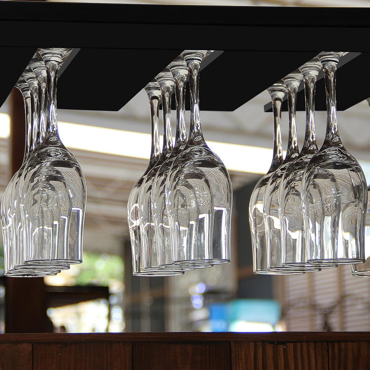2PC Black Wooden Hanging Wine Glass Rack - Wall Mount Stemware Holder 25.3x11x2 cm - Space Saving