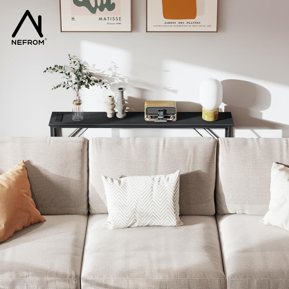 47.2'' Console Table, Skinny Entryway Table with Fast-Charging Station, Narrow Long Sofa Table