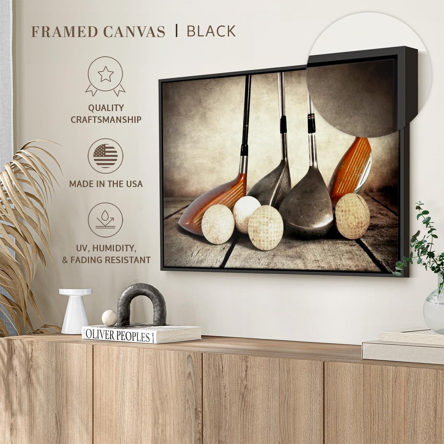 Elephant Stock Golf Sets Wall Art - Horizontal Framed Canvas - 1-Piece Mancave Wall Decor
