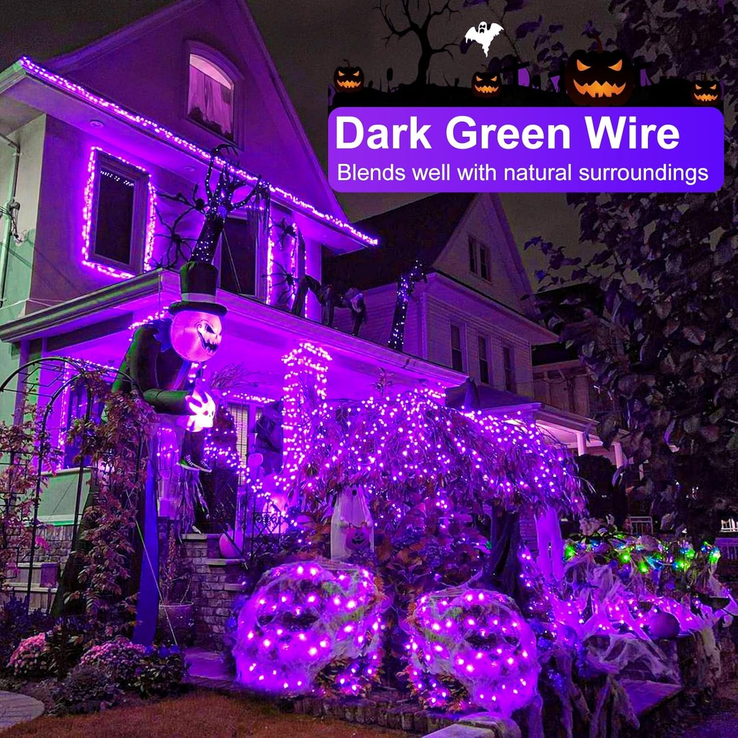 Purple Halloween Lights, 66FT 200 LED Halloween Lights Outdoor with 8 Modes Waterproof, Connectable