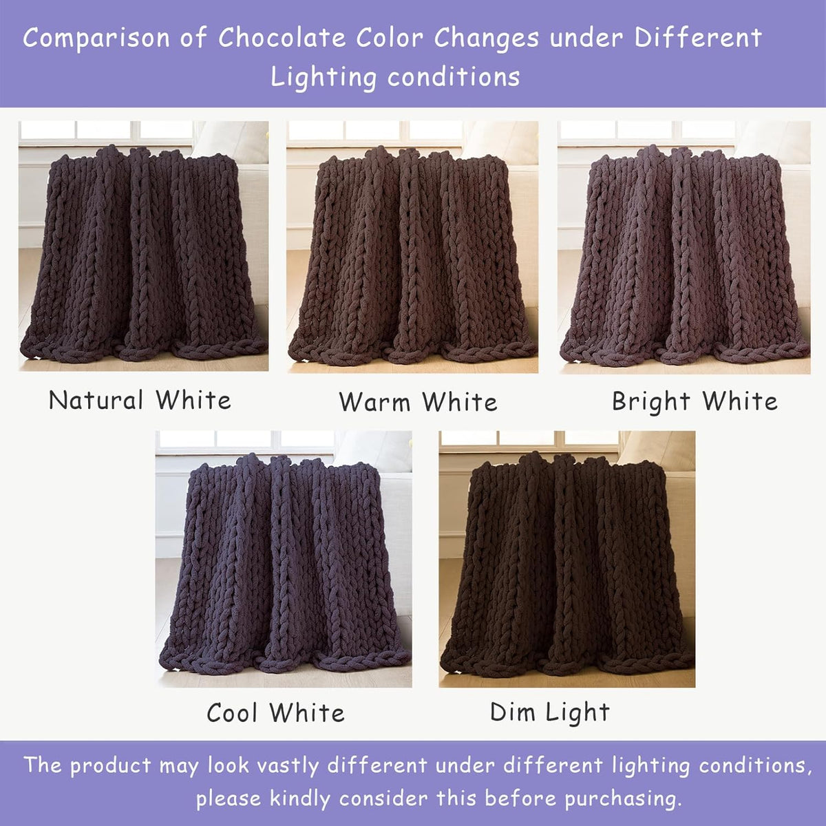Bigacogo Chunky Knit Throw Blanket for Couch, 40x40 inches, 100% Hand Knitted with Thick Jumbo