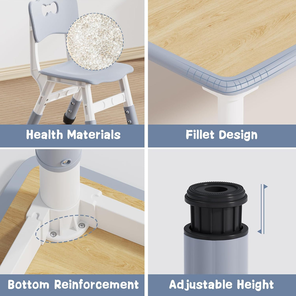 Brelley Kids Table and 6 Chairs Set, Height Adjustable Toddler Desk and Chair Set, Graffiti