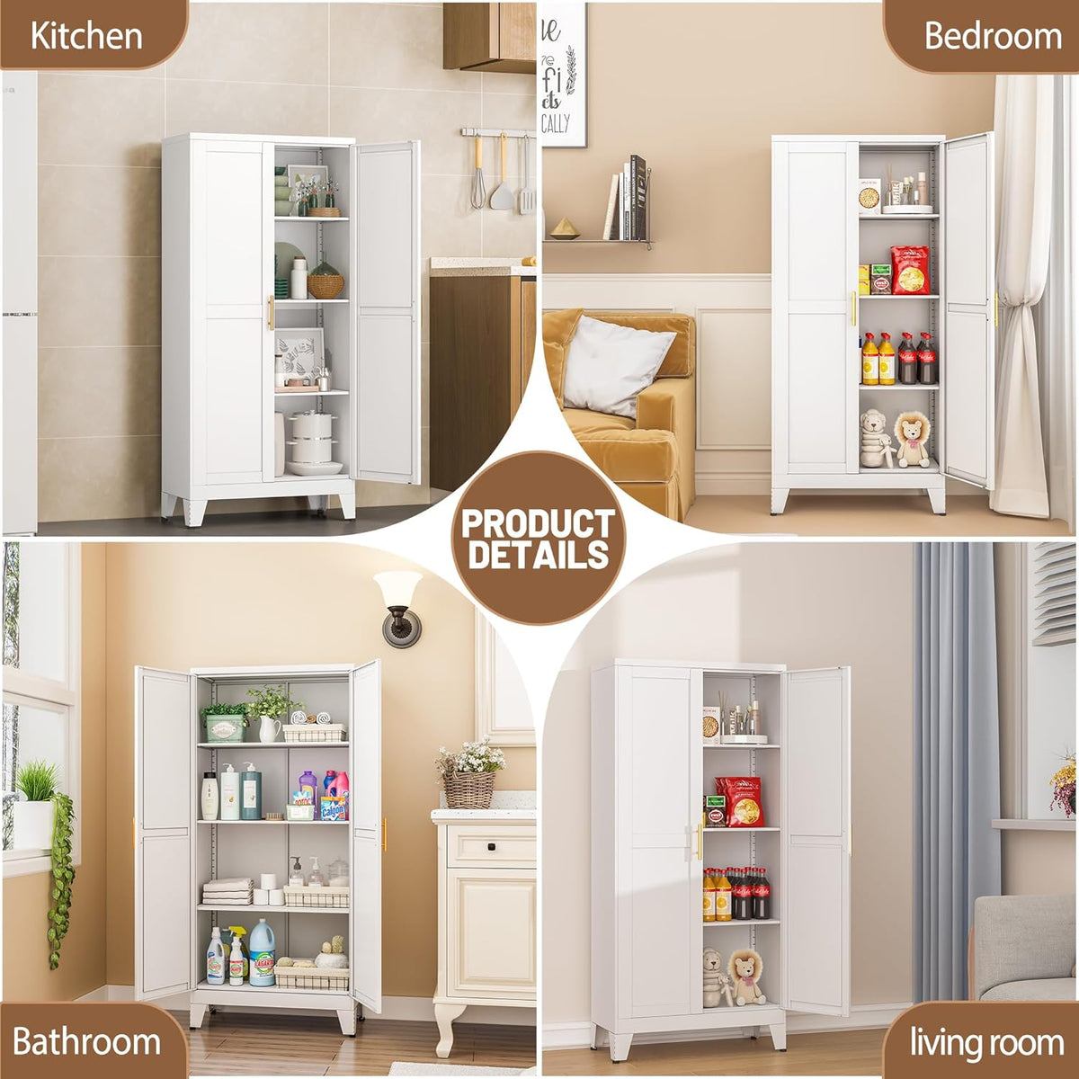 Metal Kitchen Pantry Storage Cabinet with 2 Doors and 3 Adjustable Shelves,Pantry Cabinet with