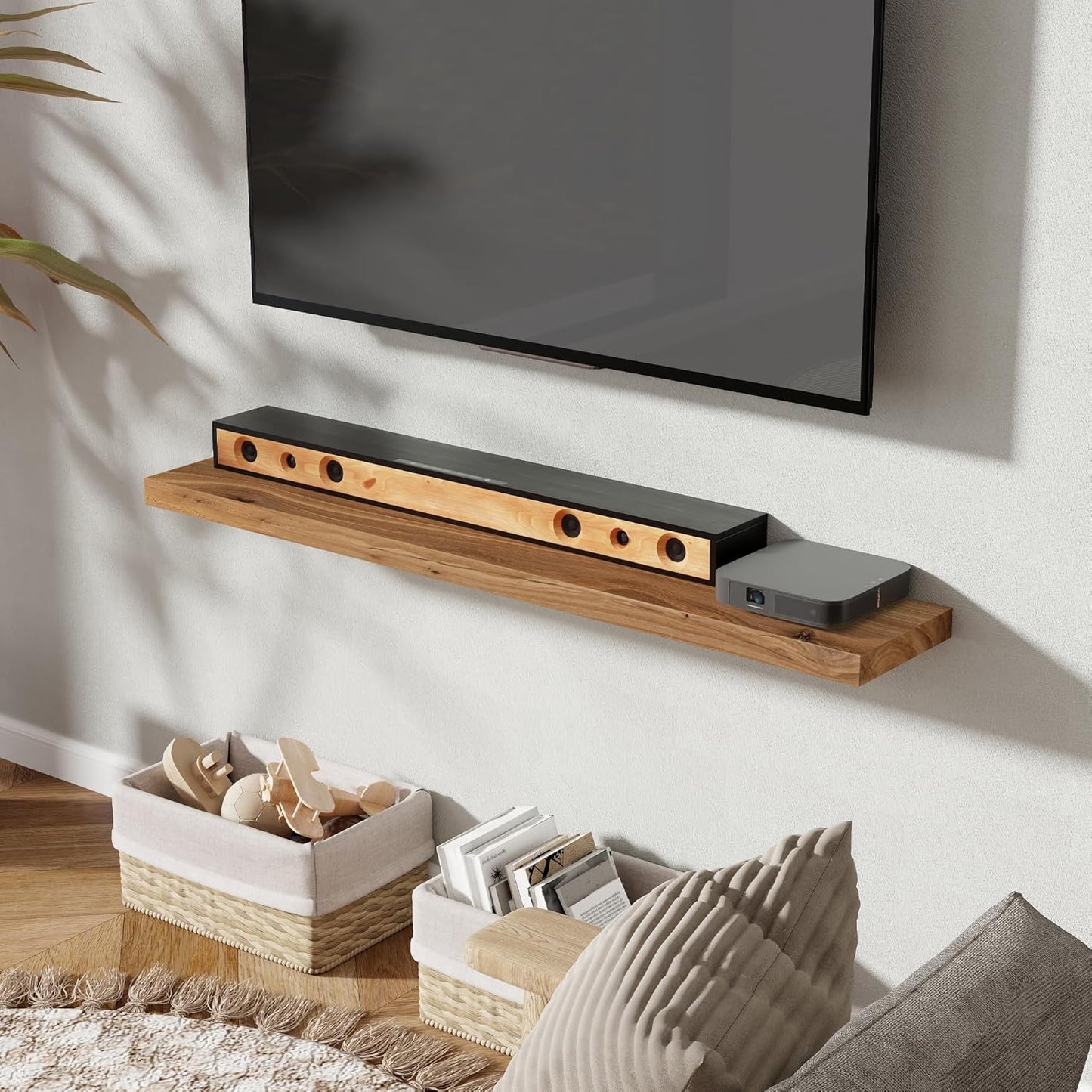 Fun Memories Rustic Elm Wood Floating Shelves for Wall, 48" Floating Shelf Wall Mounted, Long