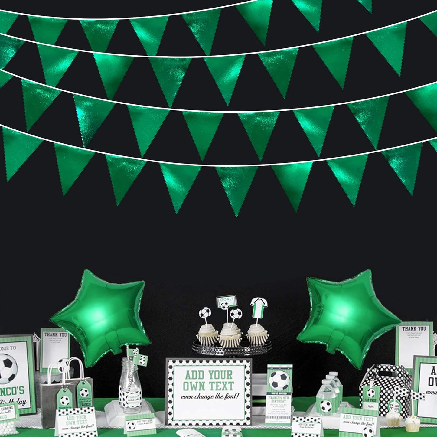 Green Party Decorations Triangle Pennant Banner Flag Dark Green Metallic Fabric Bunting Garland for