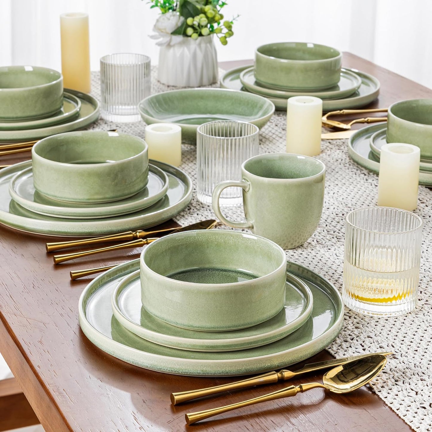 AmorArc Ceramic Dinnerware Sets, Handmade Reactive Glaze Stoneware Plates and Bowls Sets,Highly