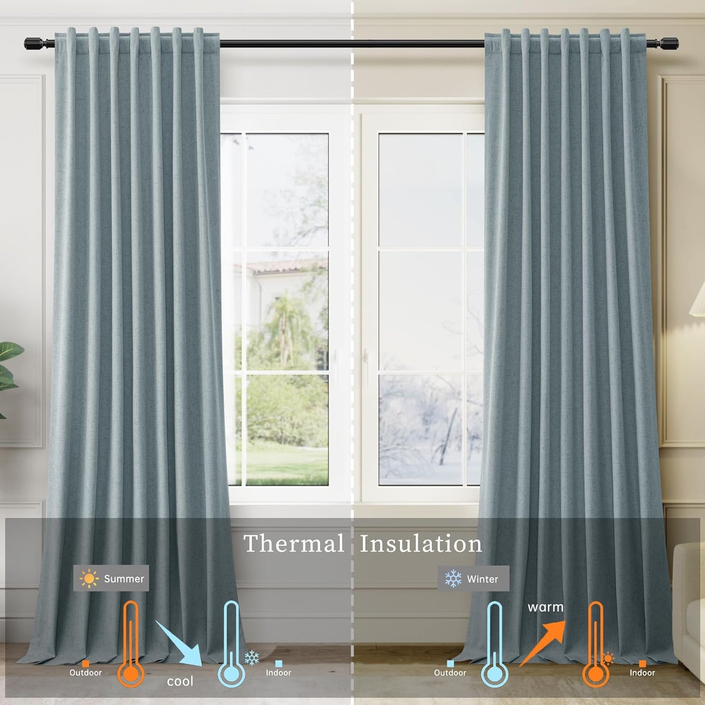 BOODII 63 Inch Blackout Curtains Linen Black Out Curtains for Bedroom 2 Panels Set Neutral Room