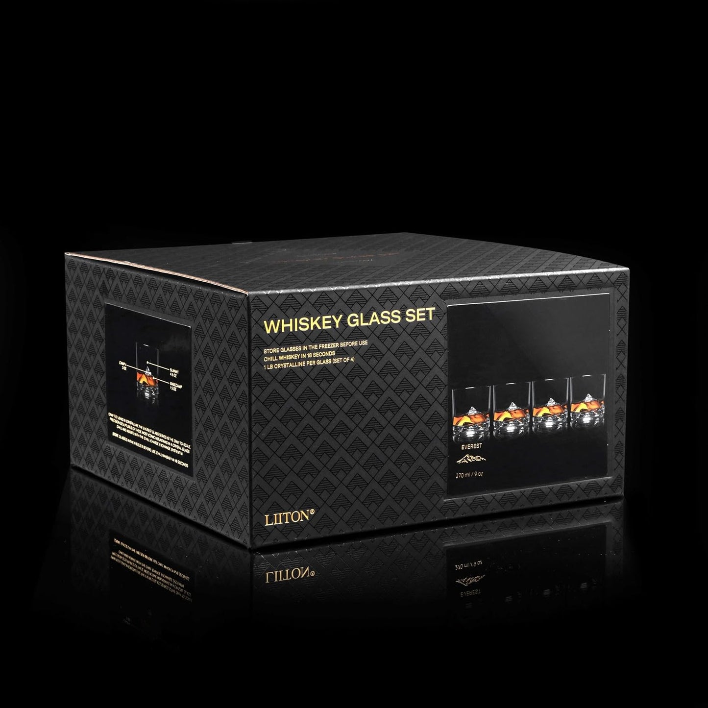 Mount Everest Heavy Crystal Whiskey Glasses Gift Set of 4, Thick Freezable Bourbon Glass 1lb Each