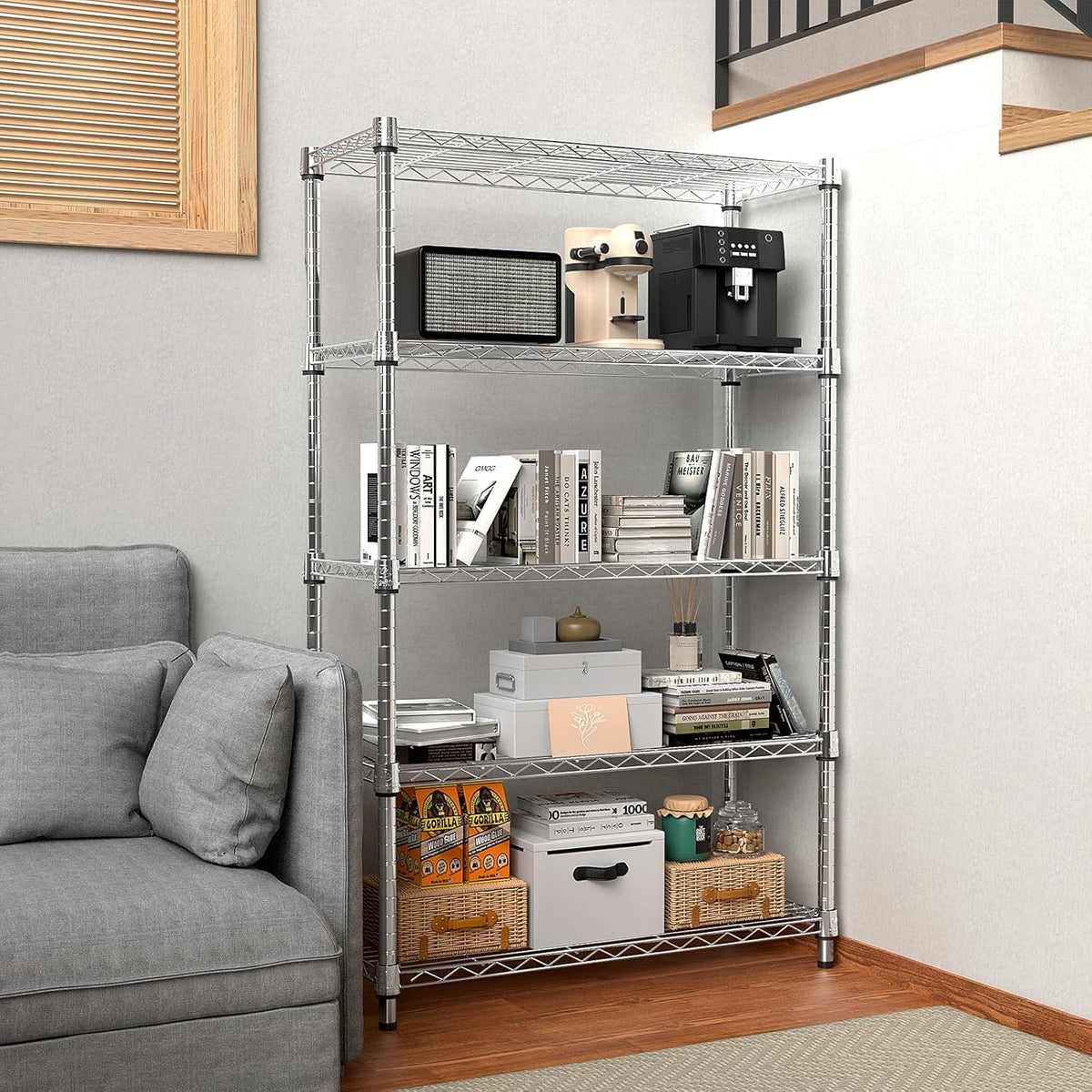 1250 lbs Steel Heavy Duty 5-Tier Utility Shelving Unit Steel Organizer Wire Rack for