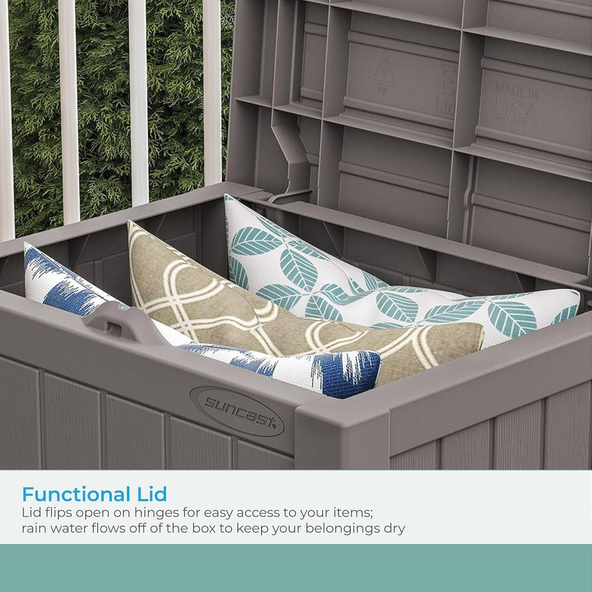 Suncast 22-Gallon Small Deck Box - Lightweight Resin Indoor/Outdoor Storage Container and Seat for
