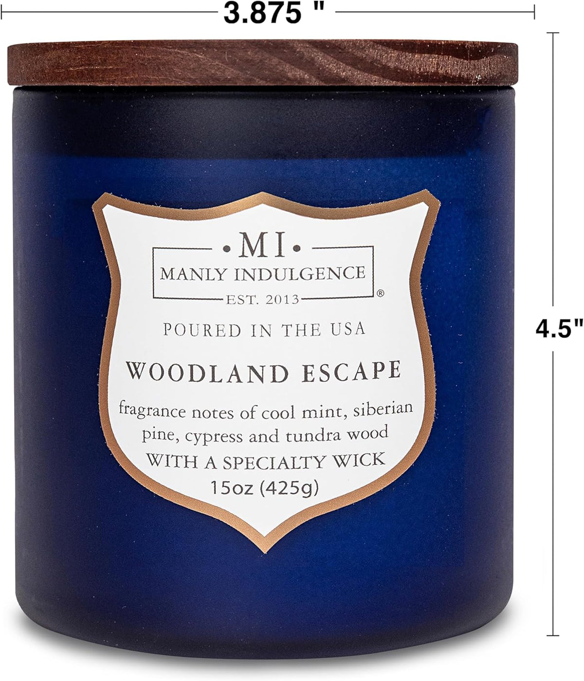 Manly Indulgence Woodland Escape Scented Candles for Men, 15 oz Wooden Wick, Premium Soy Blend Wax