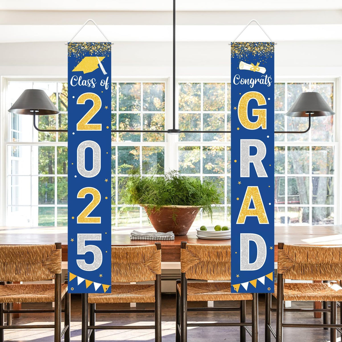 Graduation Decorations 2025 GRAD Banner Blue Porch Door Sign Welcome Banner For Indoor Outdoor Wall