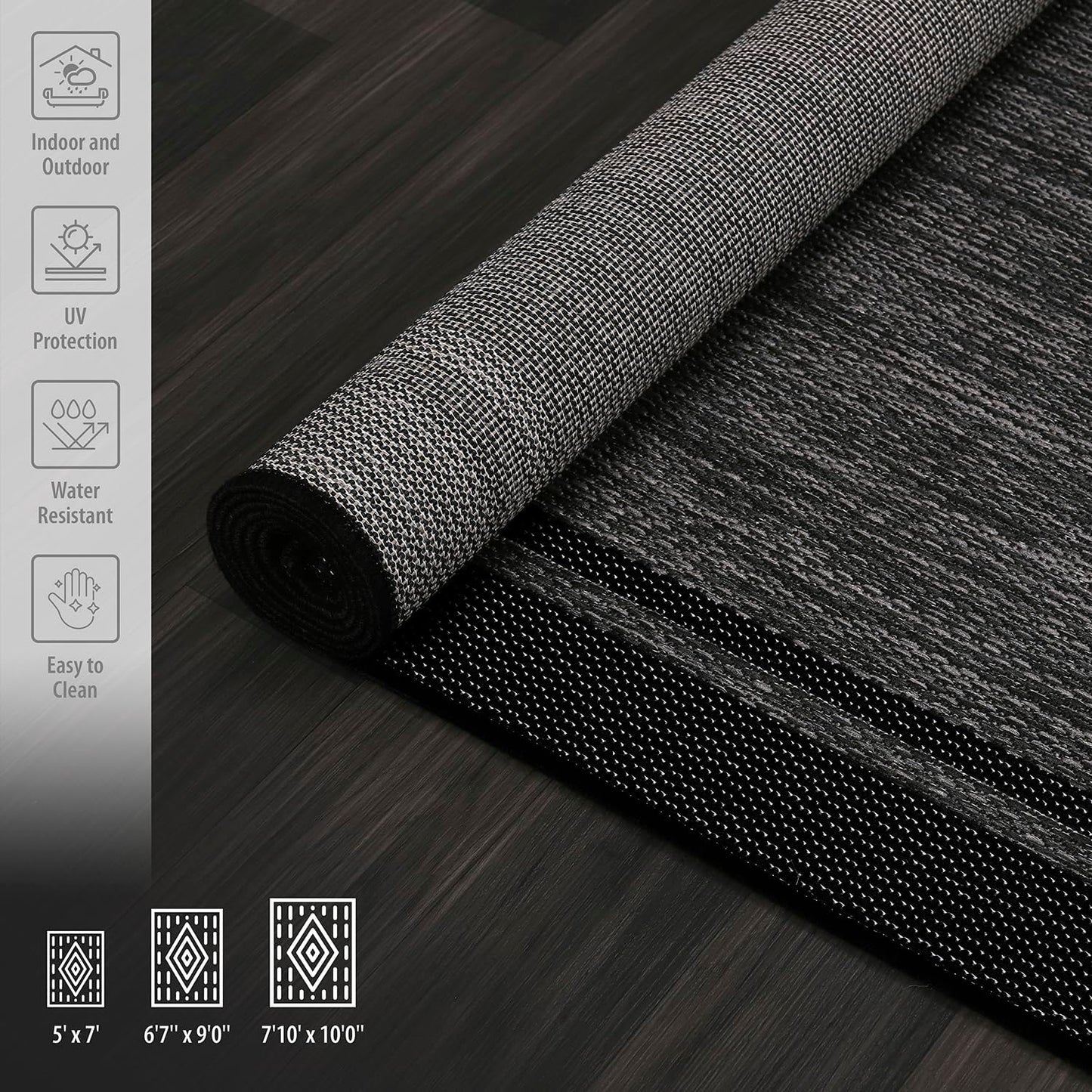CAMILSON Indoor Outdoor Rug, 5x7 Bordered Dark Grey Black Modern Area Rugs for Indoor and Outdoor
