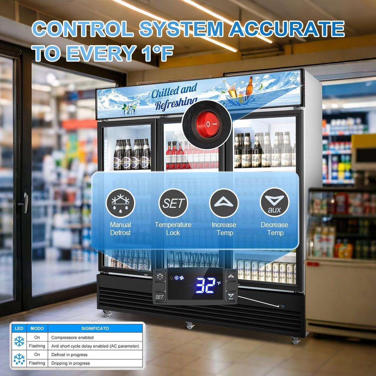 Tylza Commercial Refrigerator, Three Glass Door Display Beverage Fridge, 59.06 Cu Ft Upright